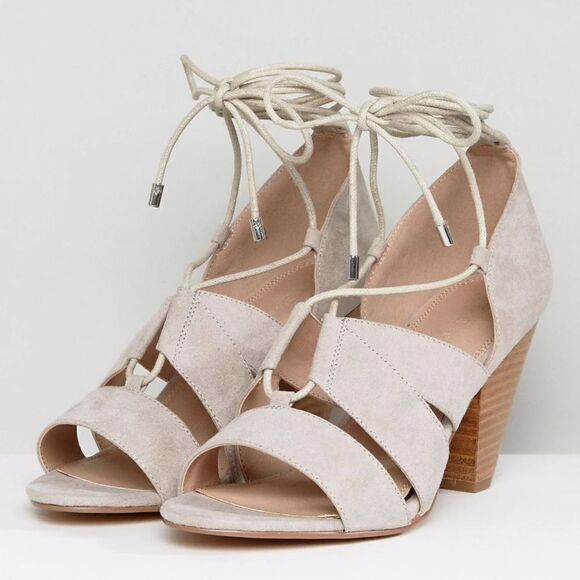 ASOS TALI Lace Up Heeled Sandals Faux Suede Gladiator Shoes Size 5 NWT Grey - Picture 1 of 12